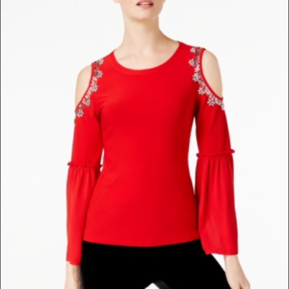 INC Rhinestone-Trim Bell-Sleeve Top